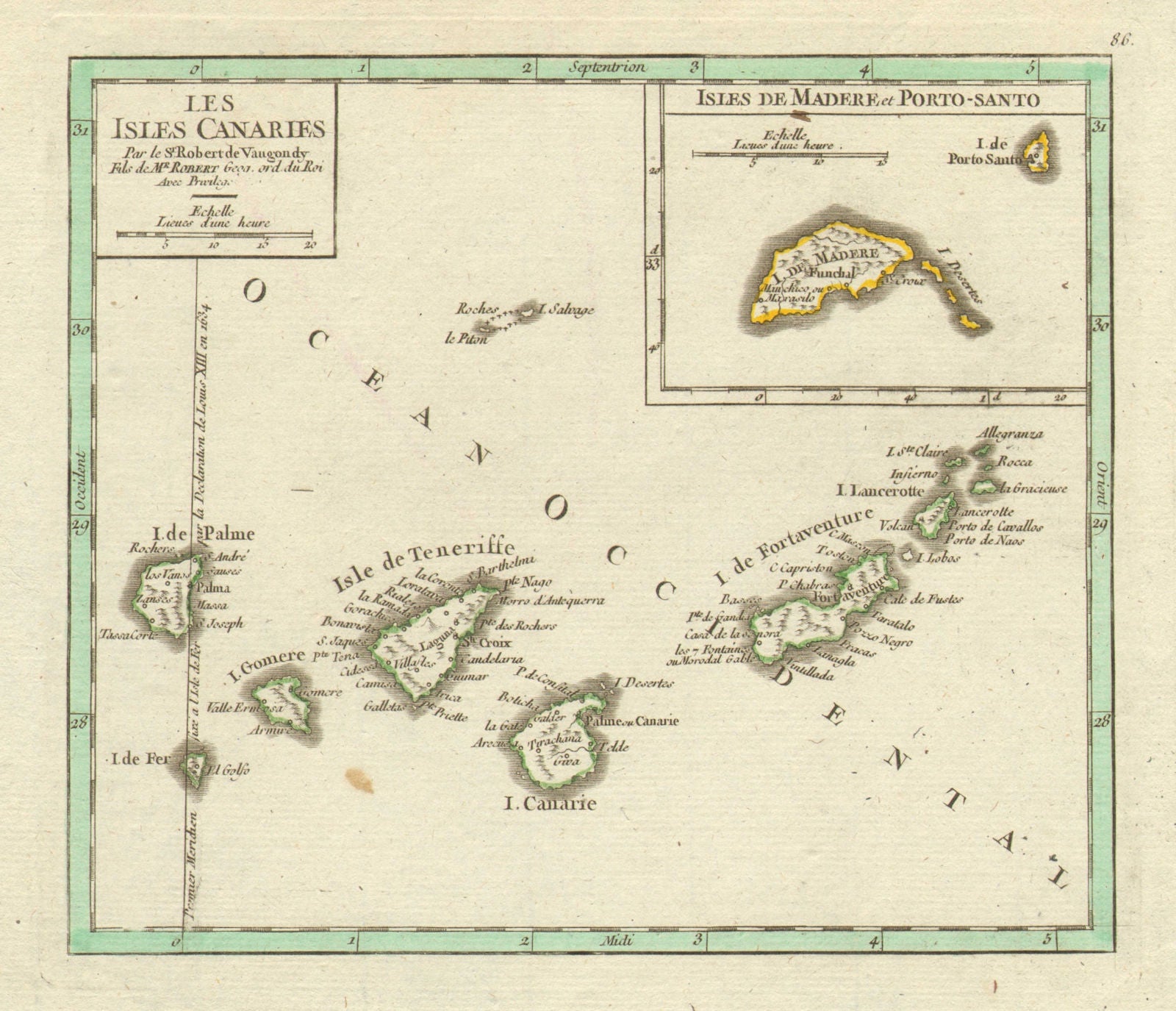 'Les Isles Canaries'. ROBERT DE VAUGONDY. Canary Islands & Madeira 1749 map